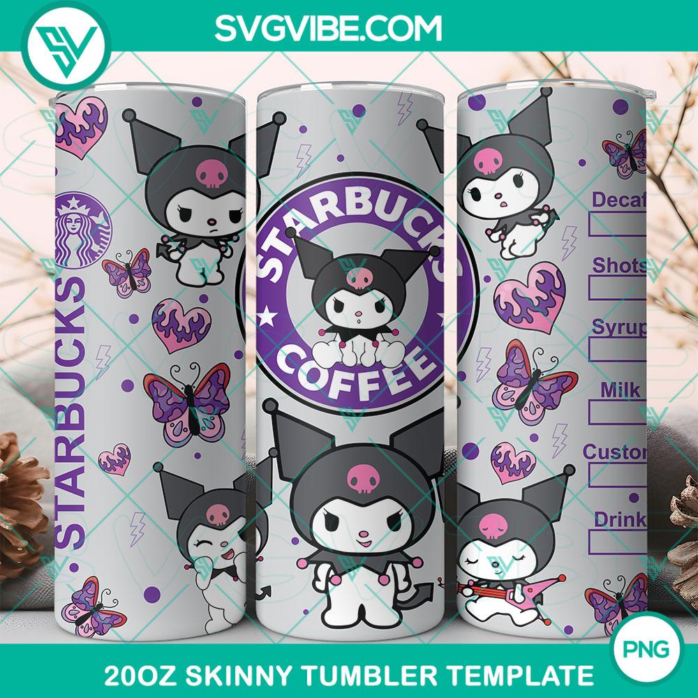 Kuromi Starbucks Coffee Design 20oz Tumbler Wrap PNG File Kuromi Starbucks 20oz Tumbler wrap design in PNG file, featuring a stylish and trendy design perfect for coffee lovers.