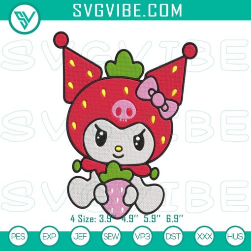 Kuromi and Hello Kitty strawberry embroidery designs, perfect for cute machine patterns.