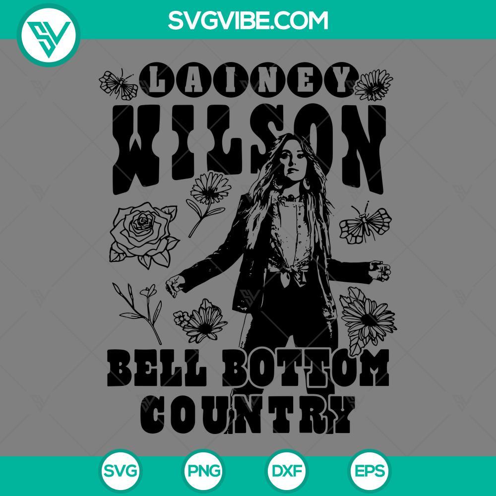 Lainey Wilson Bell Bottom Country SVG Lainey Wilson Bell Bottom Country SVG download, featuring vintage country style with bell bottom jeans, cowboy boots, and Western hat.
