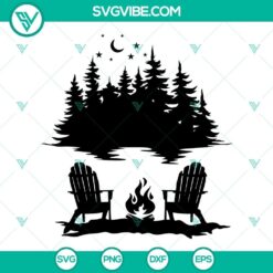 Lake Scene With Adirondack Chairs Campfire SVG File, Lake And Forest