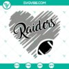 Las Vegas Raiders heart SVG design for NFL football fans, black and silver team logo SVG file.