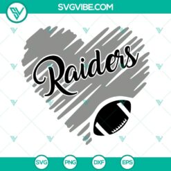 Las Vegas Raiders heart SVG design for NFL football fans, black and silver team logo SVG file.