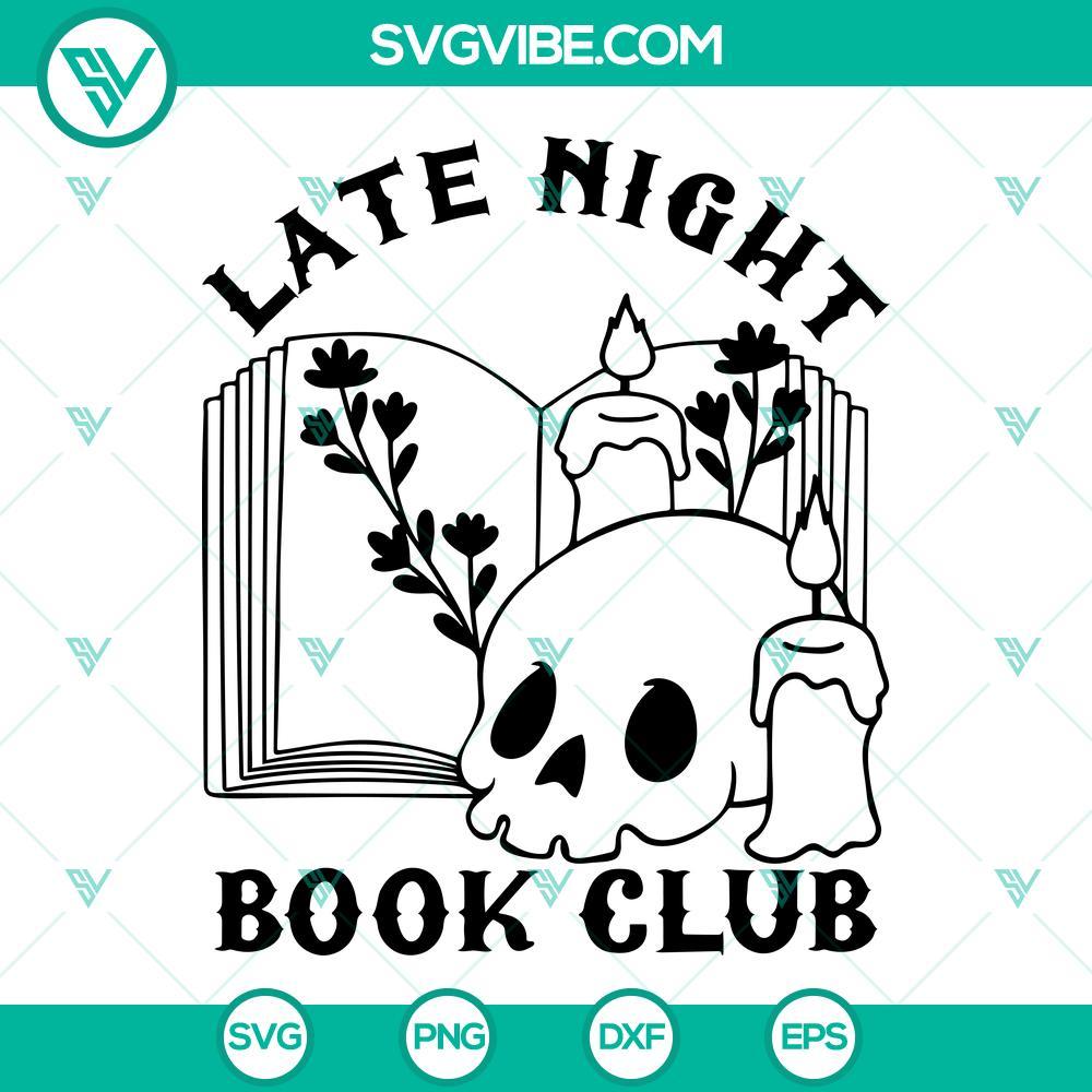 Late Night Book Club SVG, Floral Book SVG, Skull Book SVG PNG DXF EPS Late Night Book Club SVG with floral and skull designs perfect for download in PNG and DXF formats.