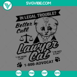 Lawyer Cat SVG design, humorous cat lawyer digital download file in PNG, EPS, DXF format.