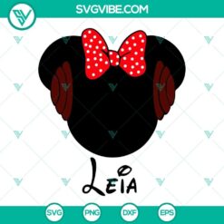 Leia Minnie Mouse SVG with Star Wars and Disney elements, perfect for Galaxy's Edge fans.
