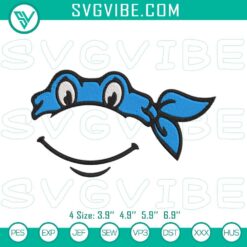 Leonardo Ninja Turtle mask embroidery design in blue, TMNT character file for digital products.