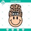 Leopard print beanie mom smiley face SVG download with mom and smiley face graphics, ideal for crafting projects.