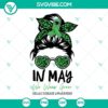 Leopard messy bun Celiac Disease Awareness SVG design, "In May We Wear" slogan, stylish and supportive charms.