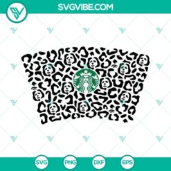Leopard Michael Myers Starbucks cup SVG design for Halloween full wrap template.