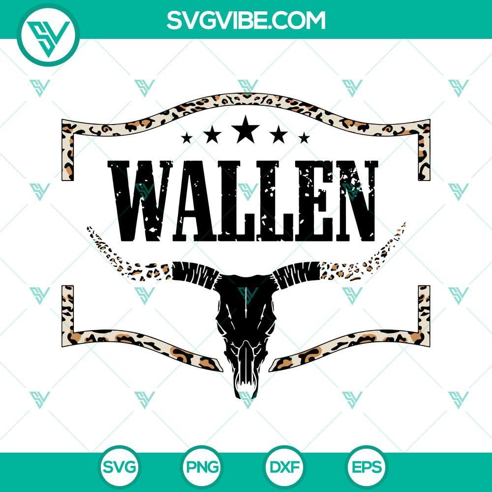 leopard-wallen-bull-skull-svg-morgan-wallen-svg-country-western-svg-cowboy-svg-png-dxf-eps-digital-download-5-mockup.jpg Leopard-patterned bull skull SVG image ideal for Morgan Wallen-themed projects. Country Western design element.