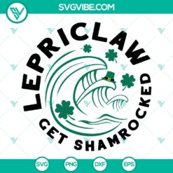 Lepriclaw Get Shamrocked SVG design for St. Patrick's Day celebration, featuring a humorous leprechaun holding a shamrock. Perfect for festive crafts.