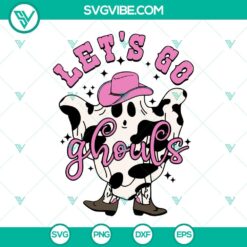 Pink cowboy ghost SVG images with a retro western vibe, perfect for Halloween designs.