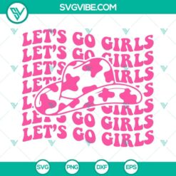 Pink cowboy hat SVG file with cowgirl and retro western images for digital design projects.