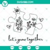Autism puzzle floral SVG files featuring "Let's Grow Together" design, ideal for crafting projects and autism awareness.