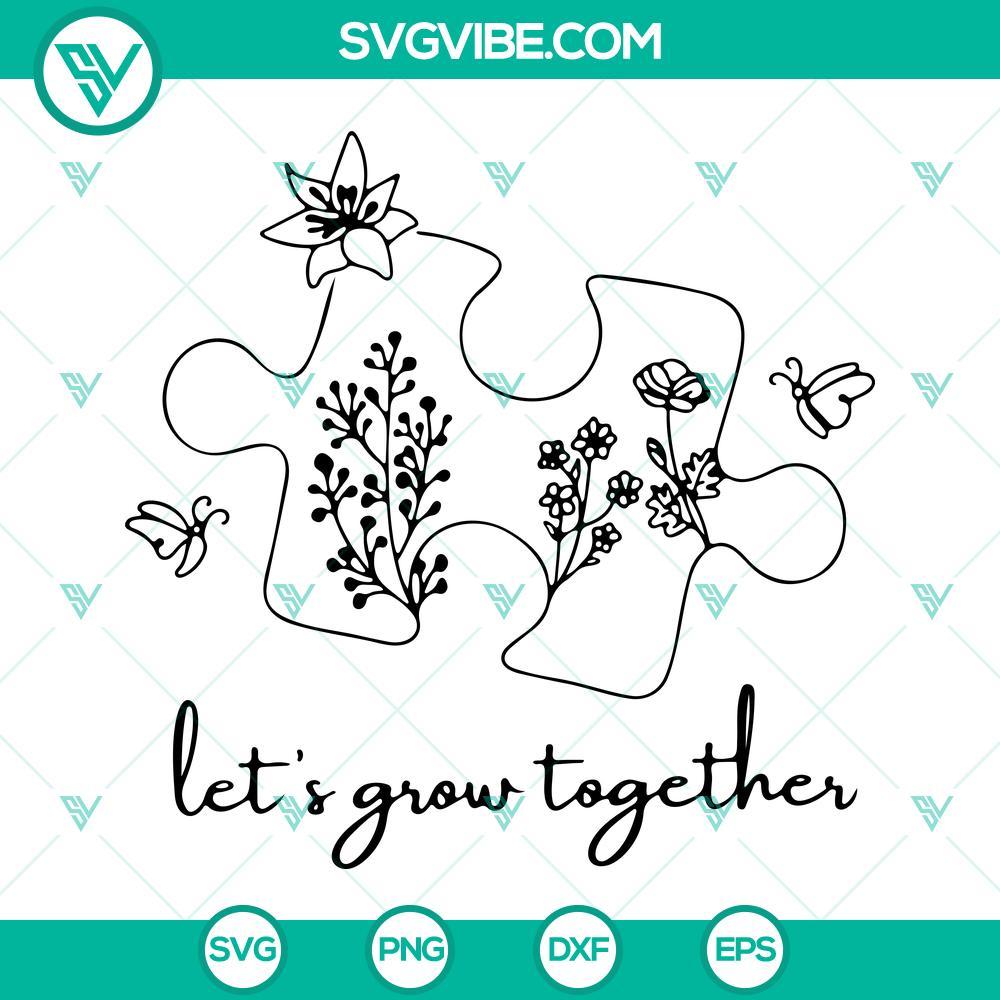lets-grow-together-svg-autism-puzzle-floral-svg-autism-awareness-day-svg-png-dxf-eps-6-mockup.jpg Autism puzzle floral SVG files featuring "Let's Grow Together" design, ideal for crafting projects and autism awareness.
