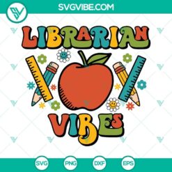 Librarian-themed SVG file with "Librarian Vibes" design, great for Librarian Life projects. Downloadable SVG for librarians.