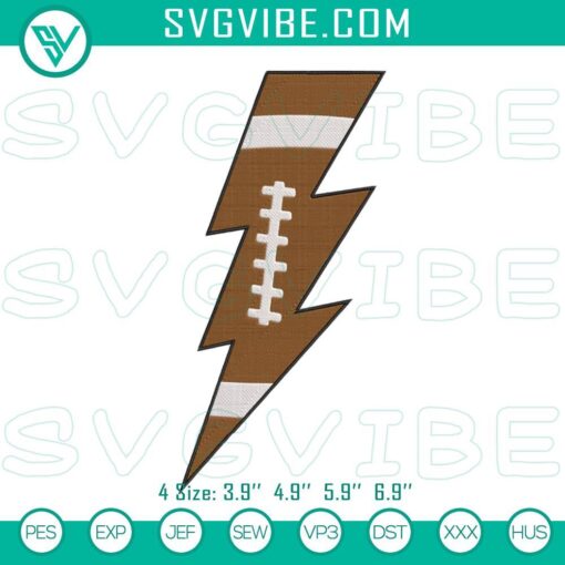 Dynamic lightning bolt football embroidery design for machines, sports-themed file. Ideal for sports apparel.