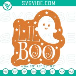 Lil Boo Ghost Halloween embroidery designs digital download, cute ghost theme for crafts and decorations.