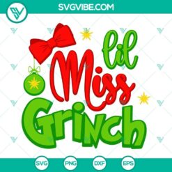 Lil Miss Grinch SVG Files for Christmas crafts in PNG, DXF, and EPS formats for instant download.