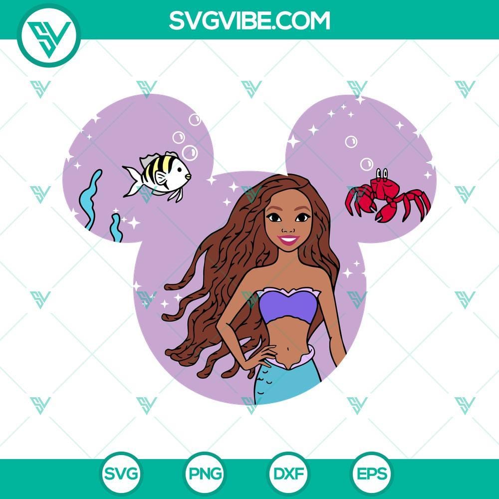 Little Mermaid 2023 SVG, Black Ariel Mouse Ears SVG PNG DXF EPS Files Black Ariel Mouse Ears SVG files with Little Mermaid theme for 2023. Download PNG, DXF, and EPS digital design.