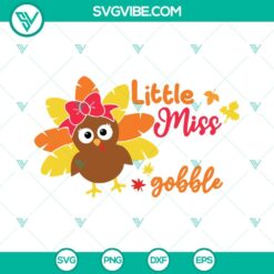 Little Miss Gobble SVG: Cute girl turkey with bow design. Perfect for Thanksgiving crafts and projects.