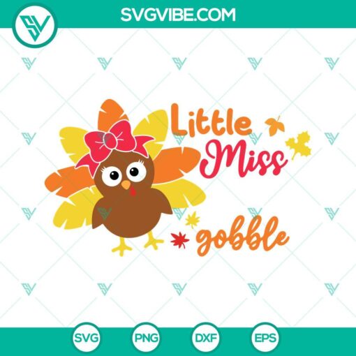 Little Miss Gobble SVG: Cute girl turkey with bow design. Perfect for Thanksgiving crafts and projects.