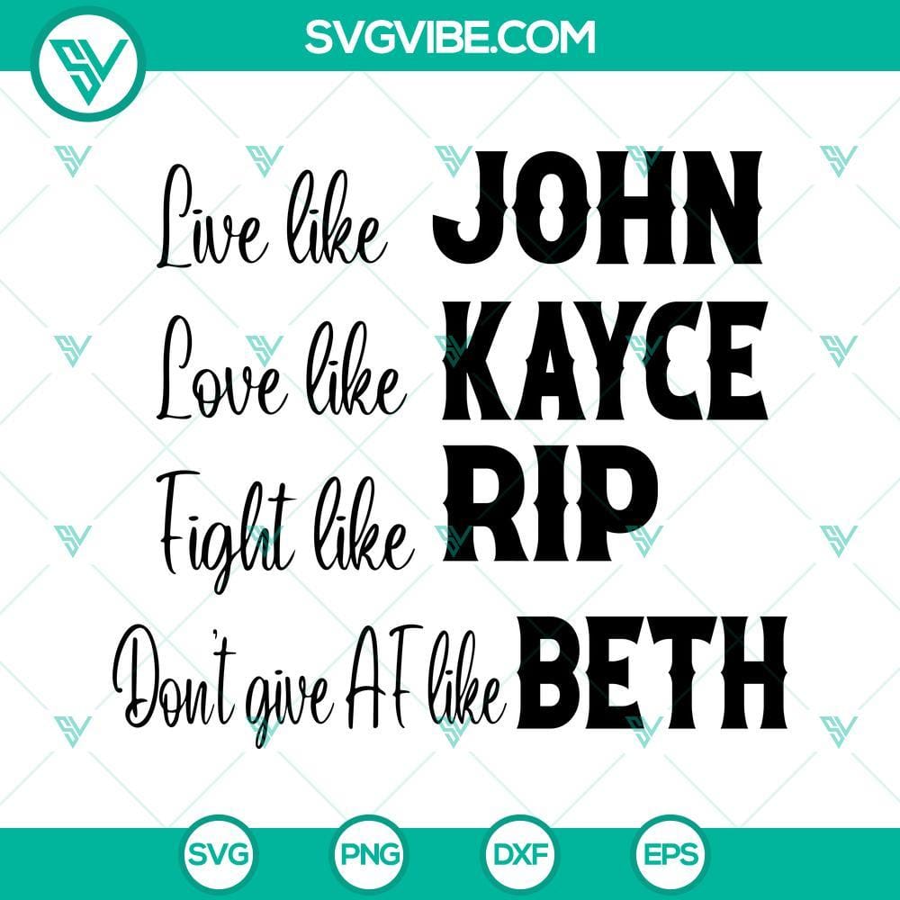 live-like-john-love-like-kayce-fight-like-rip-don-t-give-af-like-beth-svg-yellowstone-svg-6-mockup.jpg Yellow text on a black background, "Live Like John Love Like Kayce Fight Like Rip Don’t Give AF Like" slogan. Perfect for fans of the show Yellowstone.