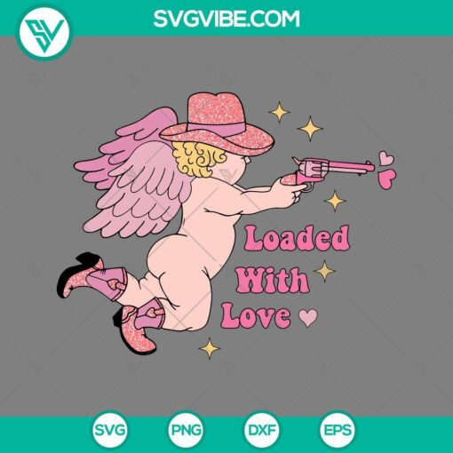 Loaded with love Cupid Cowboy Valentine SVG design perfect for Valentine's Day crafts and projects.