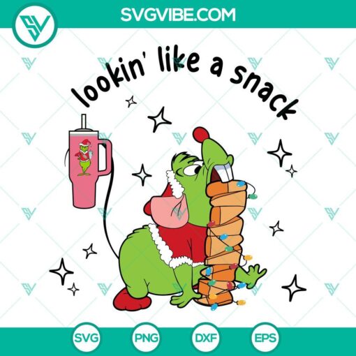 Christmas Gus Gus Cheese and Grinch Tumbler SVG featuring Lookin Like A Snack design for holiday crafts.