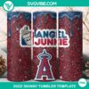 Los Angeles Angels Dunkie Junkie Glitter 20oz Tumbler Wrap featuring team logo and sparkling design, PNG File.