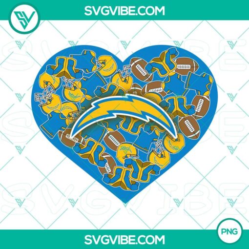 Los Angeles Chargers themed heart Valentine PNG files with designs for digital use.