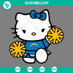 Los Angeles Chargers Hello Kitty Cheerleader cut files for DIY projects, featuring SVG, PNG, DXF, and EPS formats.