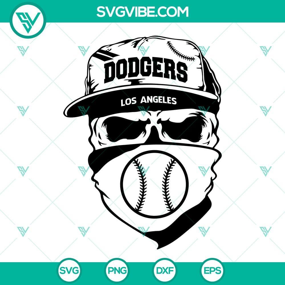 Los Angeles Dodgers Skull SVG, Dodgers Baseball SVG PNG DXF EPS Cut Files Los Angeles Dodgers skull SVG files with baseball theme design in PNG, DXF, and EPS formats for digital crafting projects.