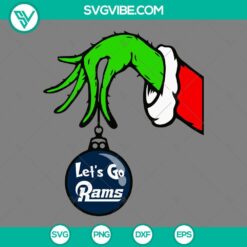 Los Angeles Rams Grinch Hand holding ornament SVG design, perfect for Christmas crafting projects.