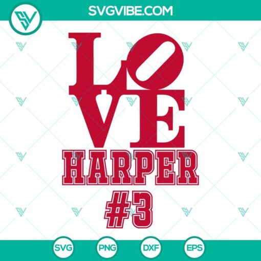 Bryce Harper-inspired SVG design graphic for digital download, featuring love themed PNG files. Ideal for baseball fans.