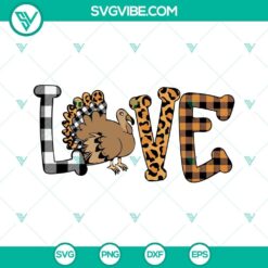 Buffalo plaid leopard turkey Thanksgiving SVG file with LOVE text, PNG, DXF, and EPS formats. Ideal for holiday crafting and decor.