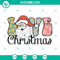 Christmas Santa Claus SVG images for Cricut crafting, featuring LOVE typography, in PNG, DXF, and EPS formats.