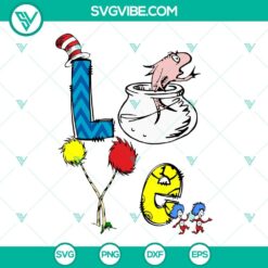 Dr Seuss SVG featuring Cat In The Hat, Thing One & Thing Two characters, perfect for designs.
