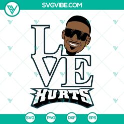 Philadelphia Eagles themed SVG image featuring Jalen Hurts, designed with "Love Hurts", "Hurt So Good" text. Ideal for football fans.