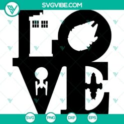 Sci Fi themed SVG image bundle featuring Doctor Who and Star Wars characters in PNG, DXF, and EPS formats.