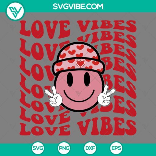 Retro smiley face SVG files for Valentine's Day, featuring love vibes and a nostalgic design. Ideal for downloading as PNG.