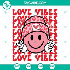Love Vibes SVG Download with Smiley Face, Retro Valentine, and Valentine’s Day themes. High-quality SVG files for digital crafting.