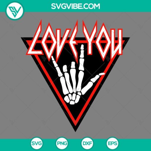 Love You Def Leppard and Rock Skeleton Hand Sign Valentine SVG with Def Leppard Rock theme. Cute design for Valentine's Day.