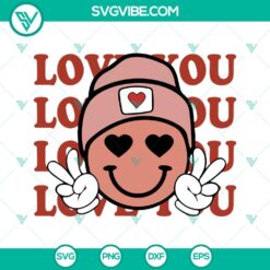 Retro Valentine SVG with Love You and Smiley Face designs for Valentine’s Day crafts and projects.