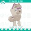 Judo dog cartoon embroidery pattern in blue, Lovely Judo Bluey embroidery file, martial arts theme design for digital projects.