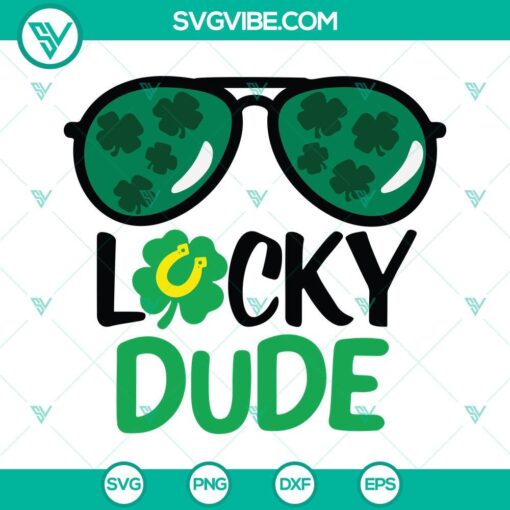 Lucky Dude, Clover Sunglasses, Little Irish, Kids St. Patrick's Day SVG images with festive designs for St. Patty's Day celebrations.