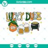 St. Patrick's Day themed Lucky Dude, Shamrock, Pot of Gold, and Leprechaun SVG images for crafts and designs.