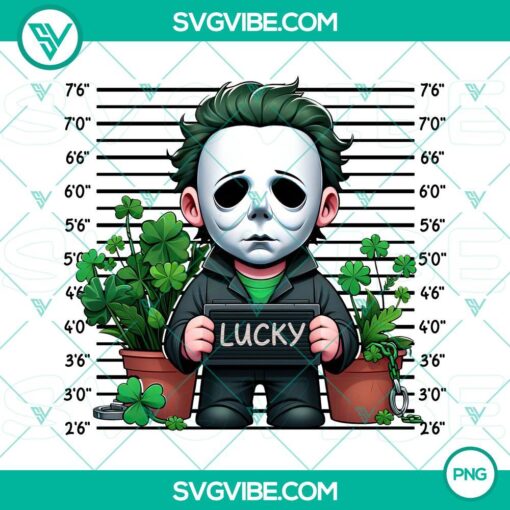 Lucky Michael Myers and Happy St. Patrick's Day design in PNG format, suitable for horror fans and downloads.