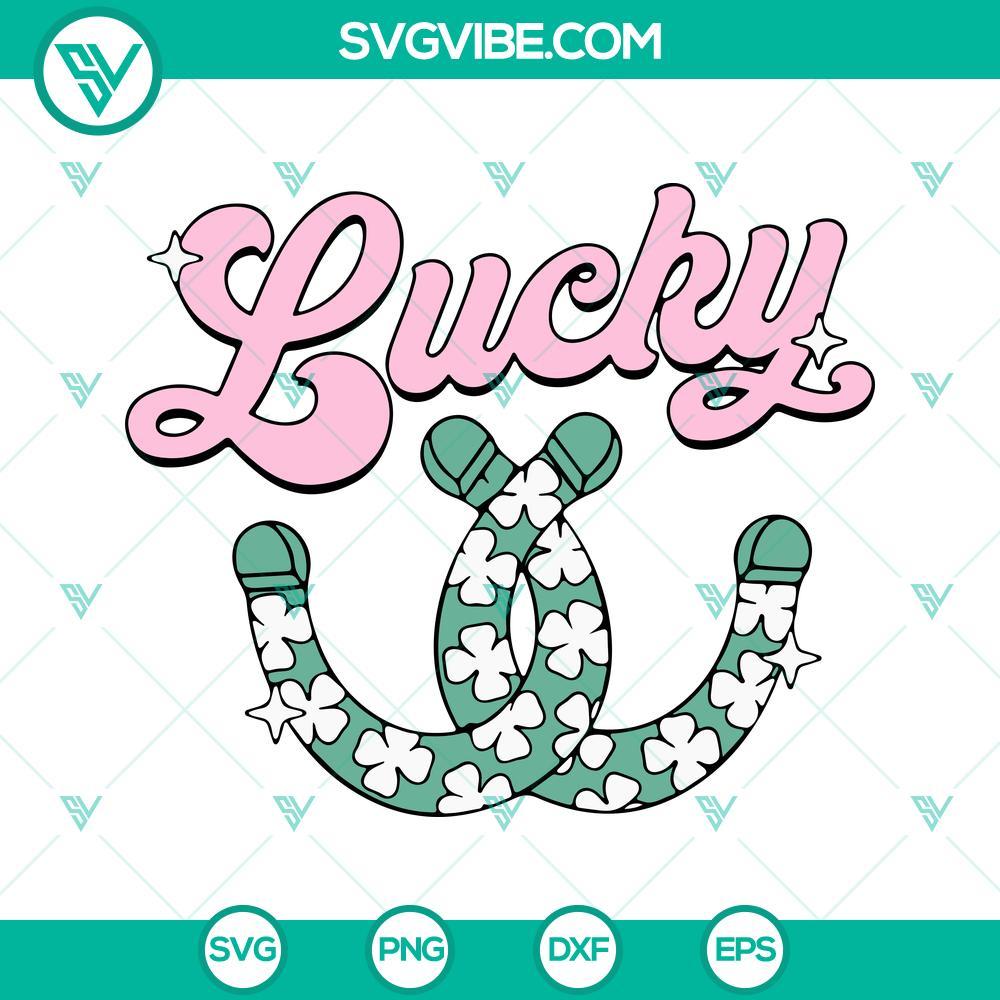 lucky-svg-horseshoe-clover-svg-funny-irish-svg-retro-st-patricks-day-svg-png-dxf-eps-cut-files-5-mockup.jpg St. Patrick's Day themed SVG files with lucky charms like horseshoes and clovers, ideal for retro and funny Irish designs.
