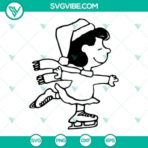 Lucy Van Pelt ice skating SVG files, Peanuts winter Christmas design for crafting projects.